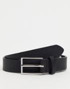 Asos Design Slim Belt In Black Faux Leather With Silver Buckle