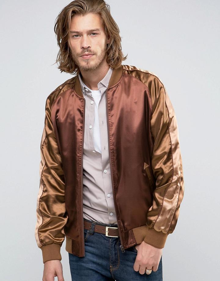 Asos Souvenir Bomber Jacket In Brown - Brown