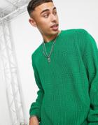Asos Design Knitted Oversized Fisherman Rib Sweater In Green