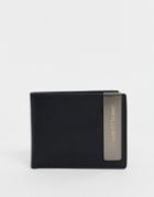 Asos Design Leather Wallet With Silver Money Clip In Black
