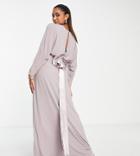 Tfnc Maternity Bridesmaid Long Sleeve Maxi Dress With Bow Back In Lavender Gray
