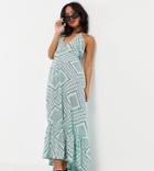 Asos Design Petite Halter Tiered Maxi Beach Dress In Green Bandana Print-multi