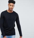 Asos Design Tall Long Sleeve T-shirt With Grandad Neck In Black - Black