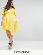 Asos Curve Wrap Mini Dress - Yellow