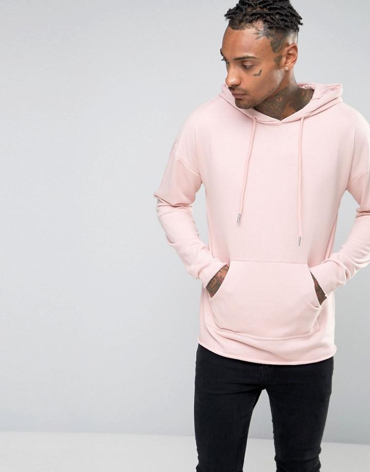 Sixth June Oversized Lightweight Hoodie With Raw Hem - Pink