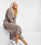 Asos Design Petite Floral Print Long Sleeve Maxi Tea Dress-multi