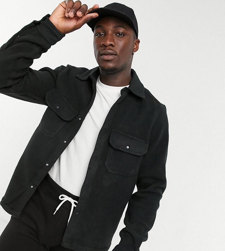 Asos Design Tall Fleece Overshirt In Black