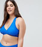 Boohoo Plus Cross Back Tie Detail Bikini Top - Blue