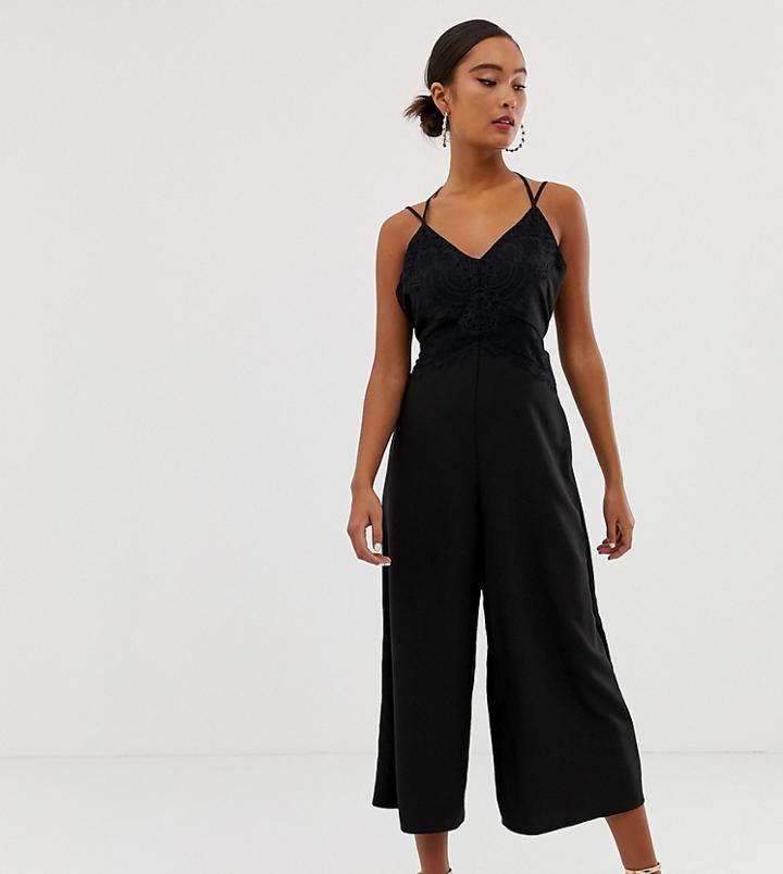 Miss Selfridge Lace Trim Satin Jumpsuit-black