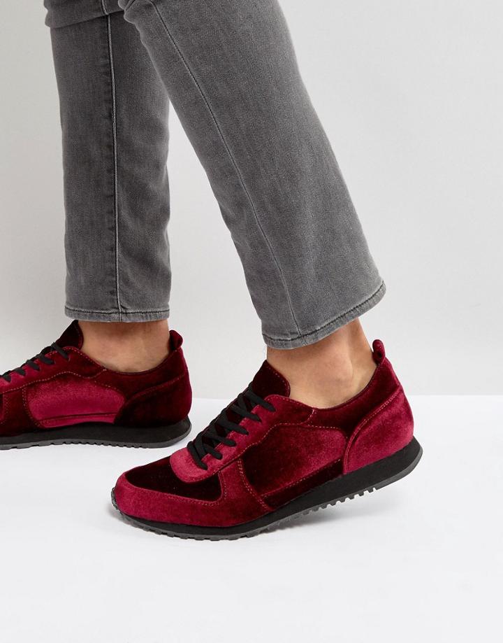 Asos Sneakers In Burgundy Velvet - Red