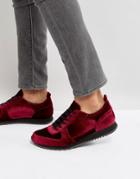 Asos Sneakers In Burgundy Velvet - Red