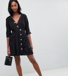 Asos Design Tall Casual Mini Dress With Pockets & Side Buttons - Black