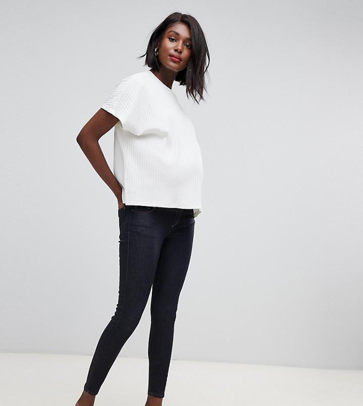 Asos Design Materntiy Ridley High Waist Skinny Jeans In Clean Indigo Wash With Under Bump Waistband - Blue