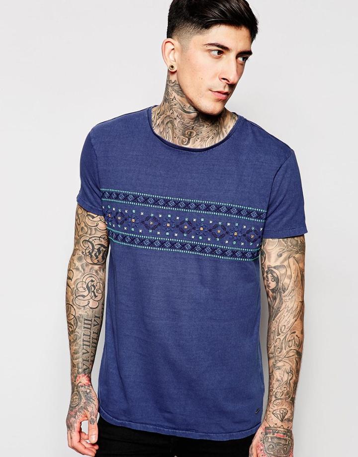 Scotch & Soda T-shirt With Embroidered Chest Band - Blue