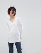 Asos Top With V-neck In Oversized Lightweight Rib - White