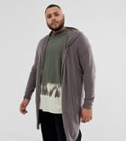 Asos Design Plus Hooded Open Front Cardigan With Curved Hem In Brown - Brown