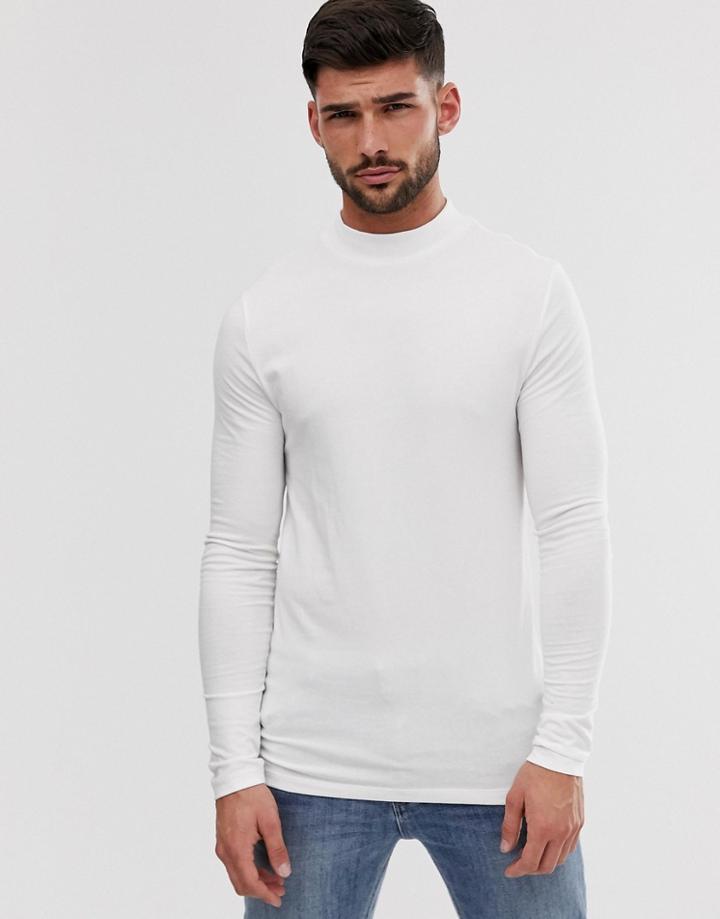 Asos Design Organic Muscle Fit Long Sleeve Jersey Turtleneck In White