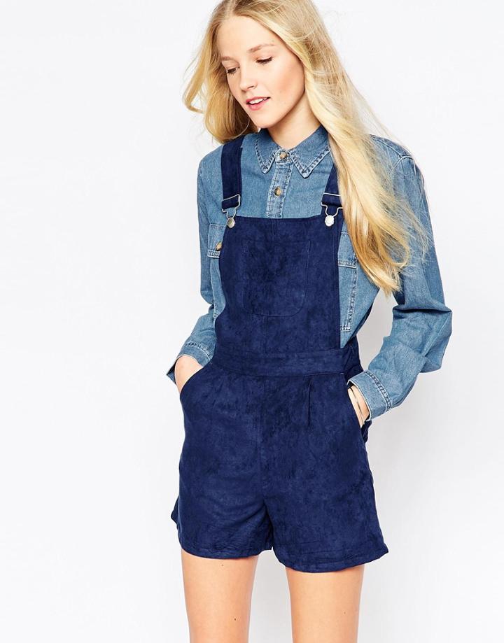 Influence Overall Romper In Suedette - Navy