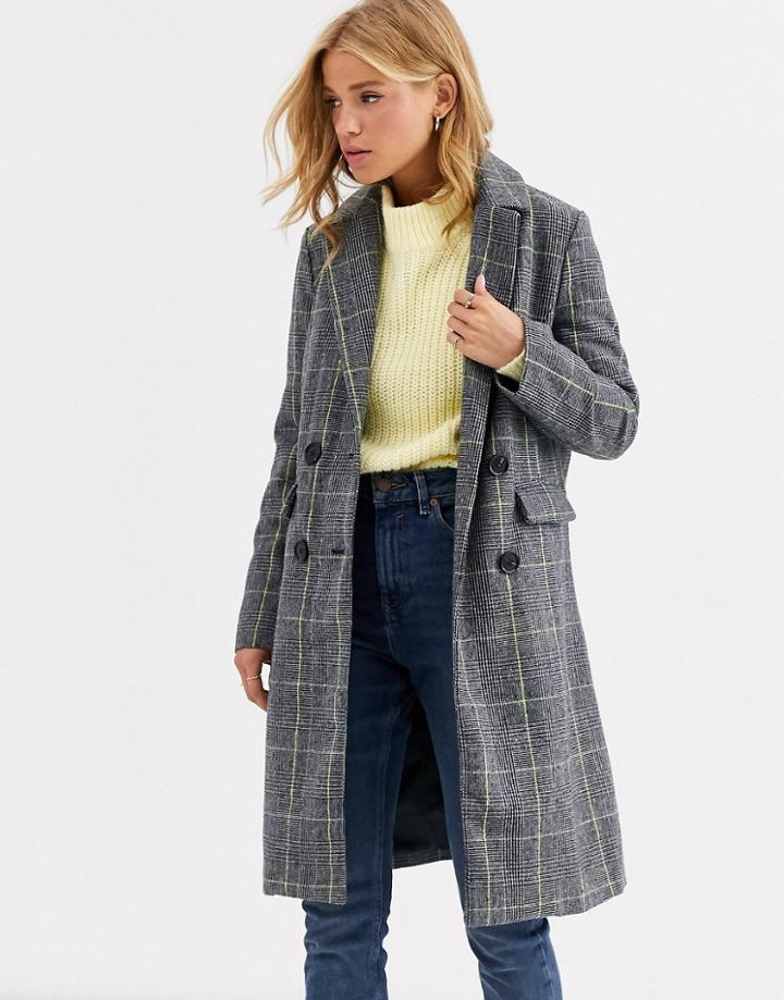 Qed London Double Breasted Check Coat