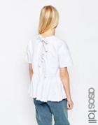 Asos Tall Denim Top With Tie Back And Raw Hem Peplum In White - White