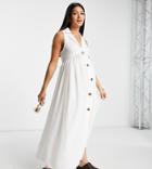 Asos Design Maternity Collared Button Through Midi Smock Dress In White