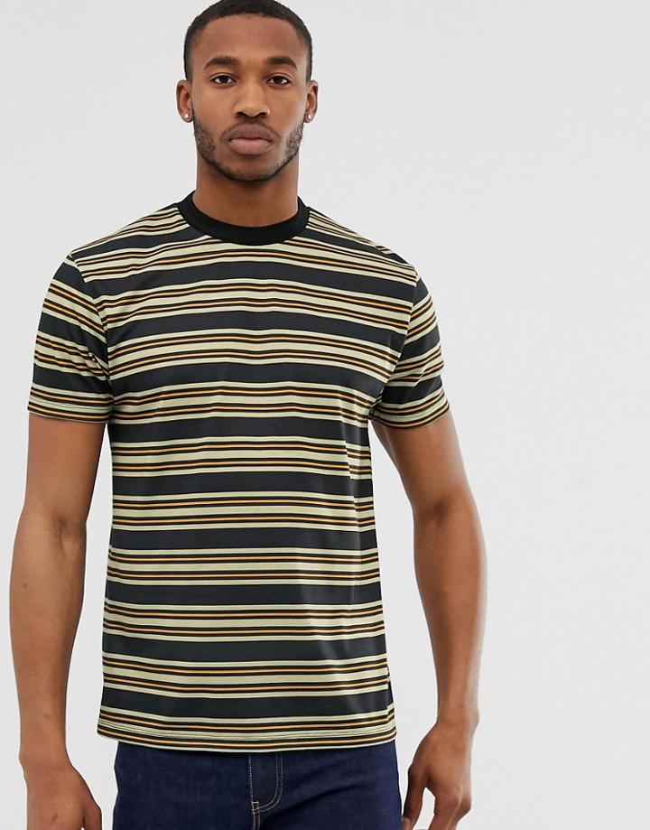 Asos Design Relaxed Stripe T-shirt With Heavy Neck Rib-black