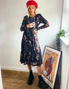 Vila Midi Dress With Tiering In Sheer Floral Print-multi