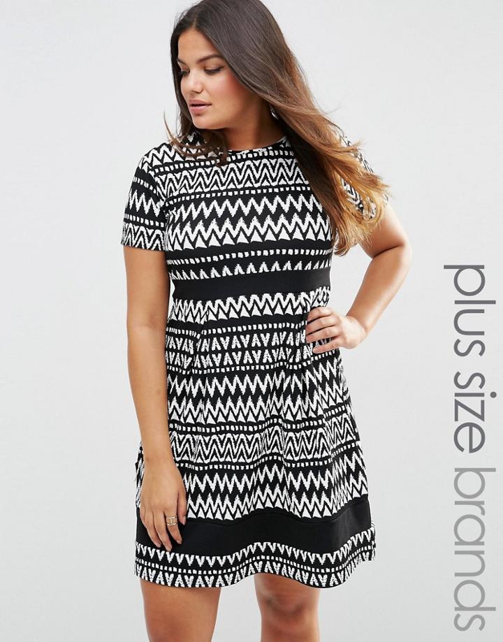 Praslin Plus Skater Dress In Mono Print With Contrast Band - Mono