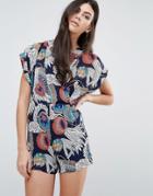 Love & Other Things Belted Printed Romper - Blue