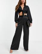 Miss Selfridge Satin Wide Leg Pant In Black