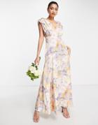Liquorish Bridesmaid Plunge Front Maxi Dress In Soft Ditsy Floral-multi