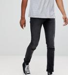 Asos Tall Super Skinny Jeans In 12.5oz Washed Black With Knee Rips - Black