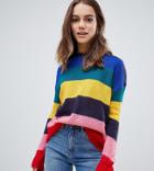 Brave Soul Petite Sweater In Bright Rainbow Stripe - Multi