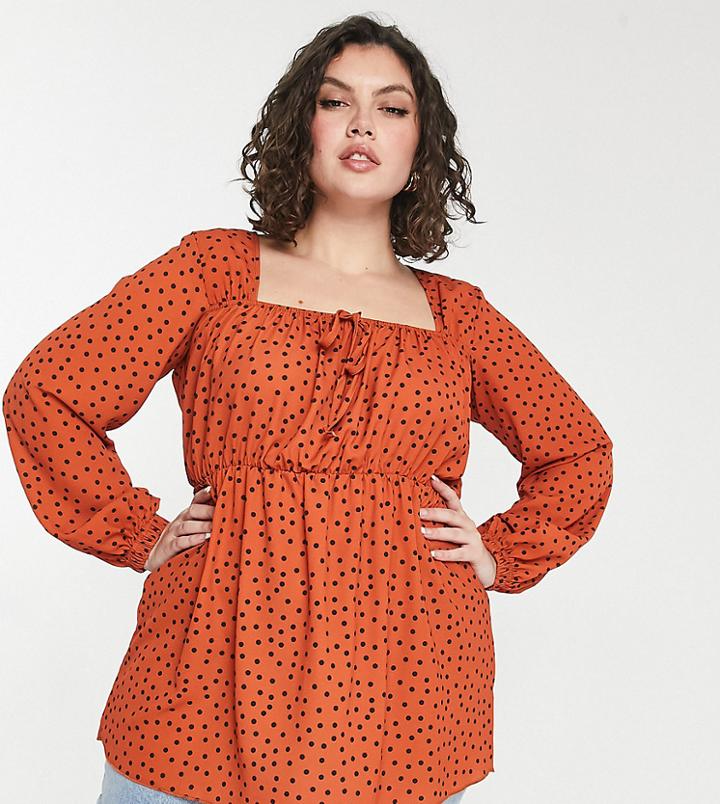 Yours Milkmaid Blouse In Orange Polka Dot