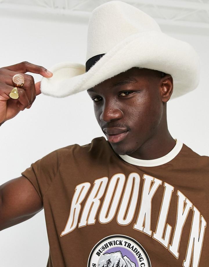 Asos Design Structured Cowboy Hat In Ecru-white