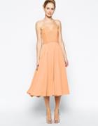 Jarlo Violetta Midi Dress With Lace Bodice - Orange