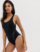 Asos 4505 Training Swimsuit With Mesh Panels - Black
