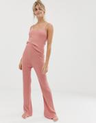 Asos Design Mix & Match Lounge Knitted Rib Flare Pants-pink