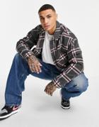 Asos Design Wool Harrington Jacket In Gray Check-grey