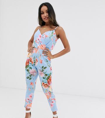 Boohoo Petite Exclusive Cami Strap Jumpsuit In Blue Floral - Multi