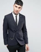 Noose & Monkey Super Skinny Db Blazer With Chain In Fleck - Navy