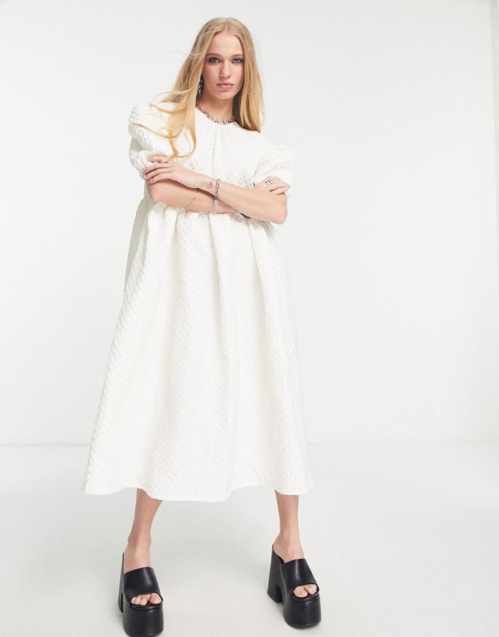 Sister Jane Smock Midi Dress In Ivory Heart Jacquard-white