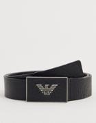 Emporio Armani Leather Plaque Buckle Belt In Black - Black