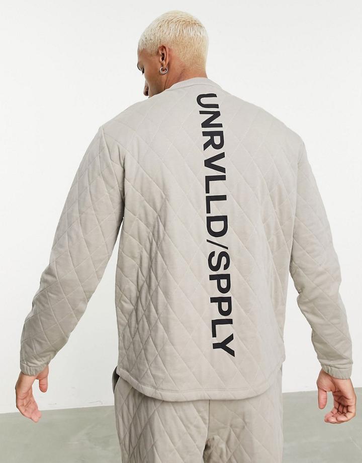 Asos Unrvlld Spply Relaxed Sweatshirt With Quilting & Logo Back Print-brown