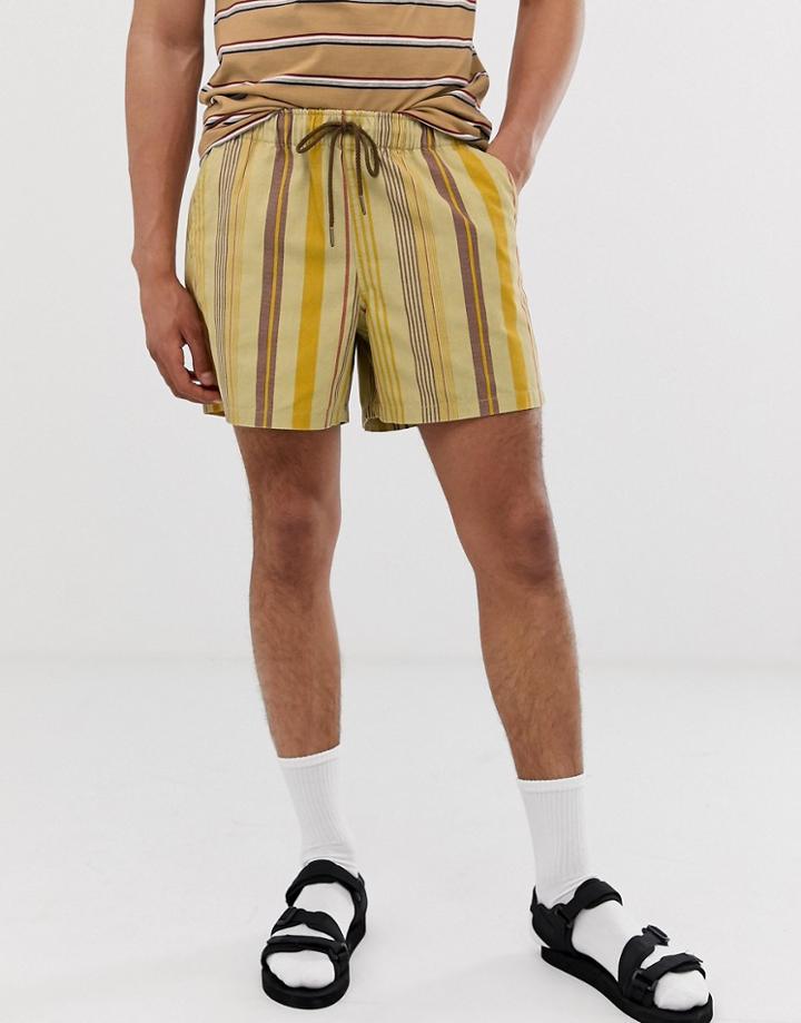 Asos Design Slim Shorter Shorts In Washed Orange Stripe - Orange