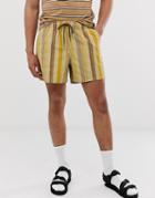 Asos Design Slim Shorter Shorts In Washed Orange Stripe - Orange