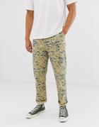 Asos Design Utility Pants In Watercolor Print-beige