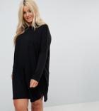 Asos Curve Oversize T-shirt Dress With Seam Detail - Black