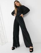 Asos Design High Neck Crinkle Jumpsuit In Black