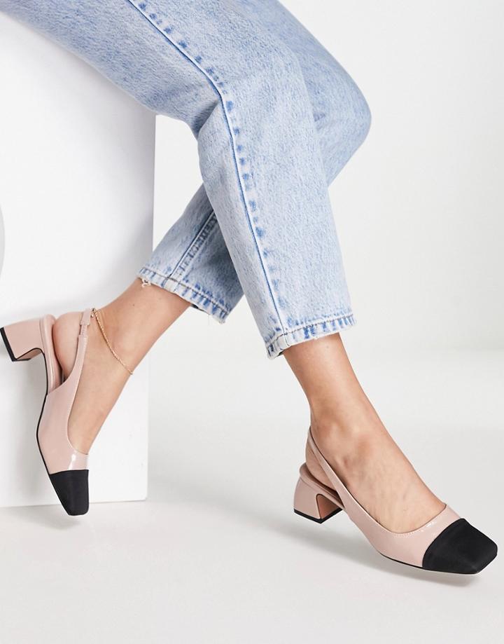 Asos Design Sally Toe Cap Slingback Block Heeled Shoes In Beige-neutral